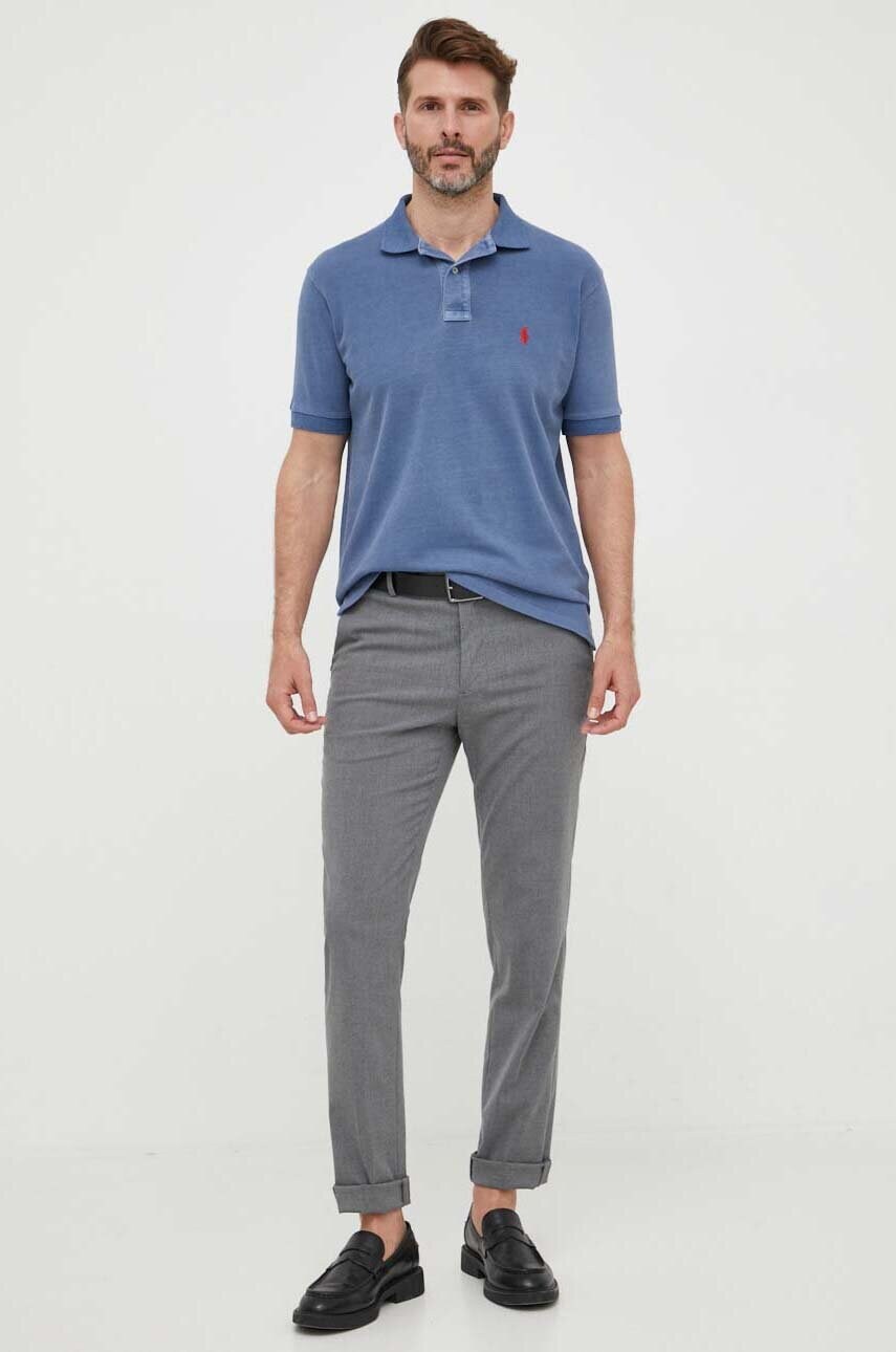 

Памучна тениска с яка Polo Ralph Lauren в синьо с изчистен дизайн, Син