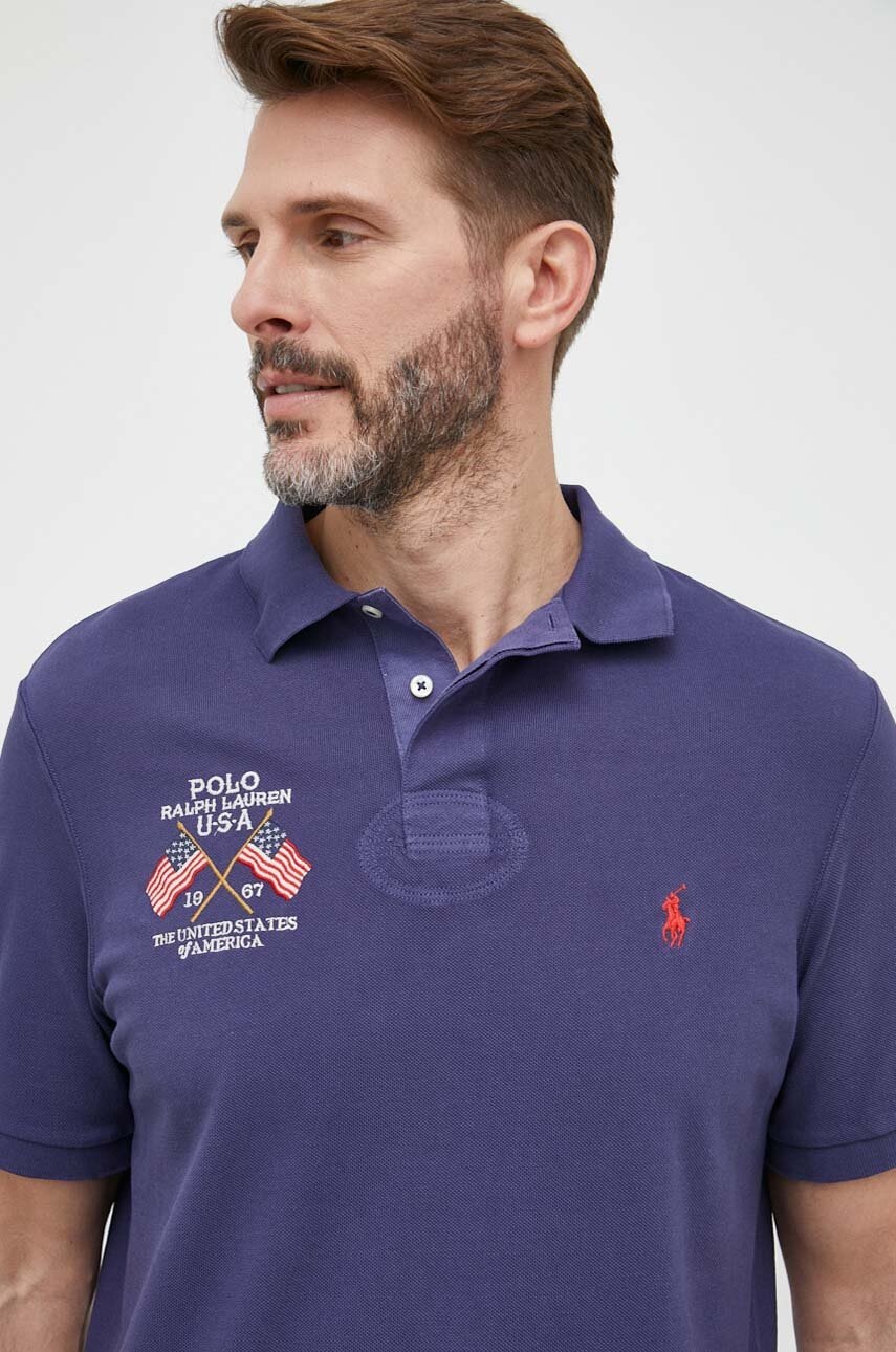 

Бавовняне поло Polo Ralph Lauren колір синій однотонний