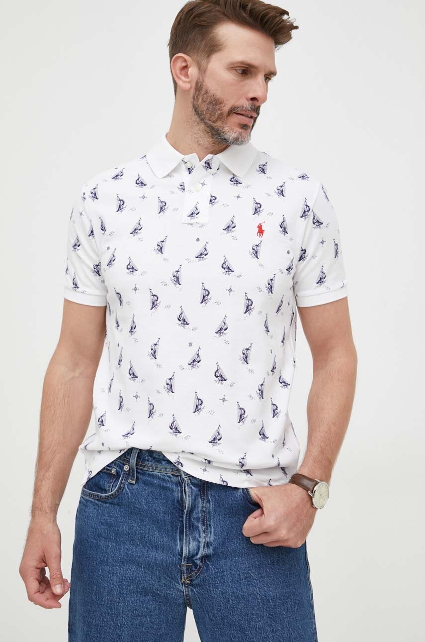 

Хлопковое поло Polo Ralph Lauren цвет белый узорный