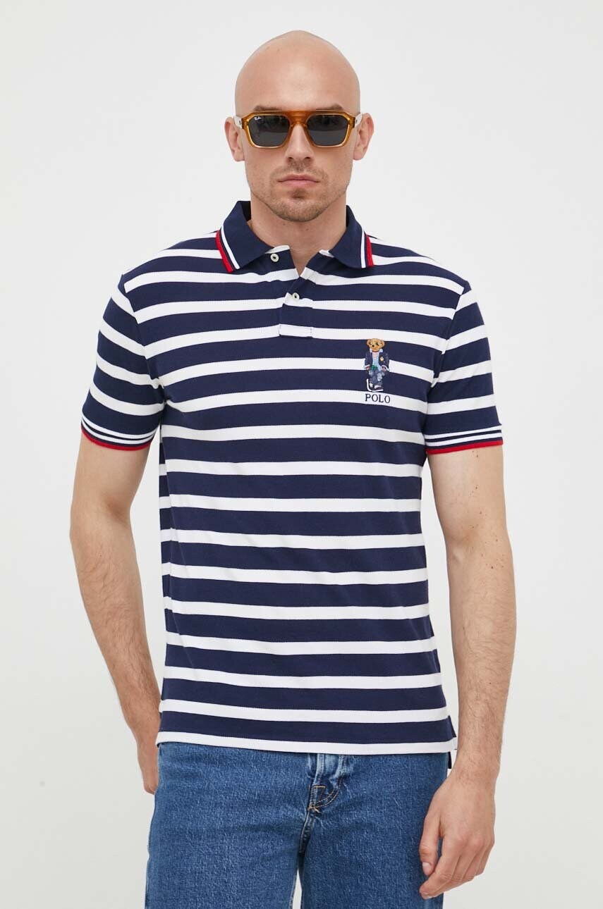 

Бавовняне поло Polo Ralph Lauren колір синій візерунок