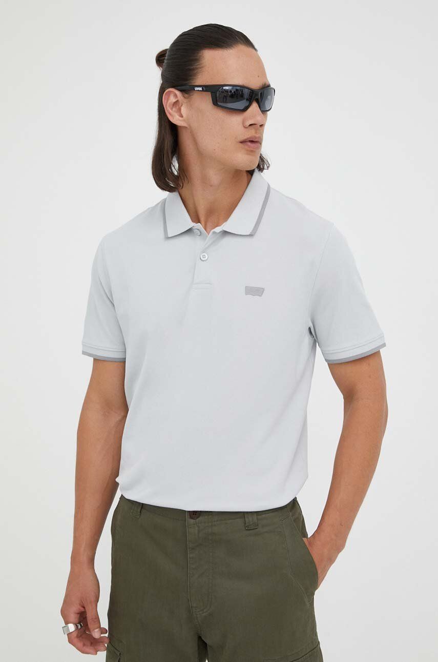 Polo tričko Levi′s šedá barva, s aplikací - šedá -  96 % Bavlna