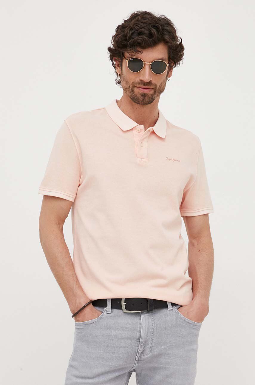 Bavlněné polo tričko Pepe Jeans OLIVER růžová barva - růžová -  100 % Bavlna
