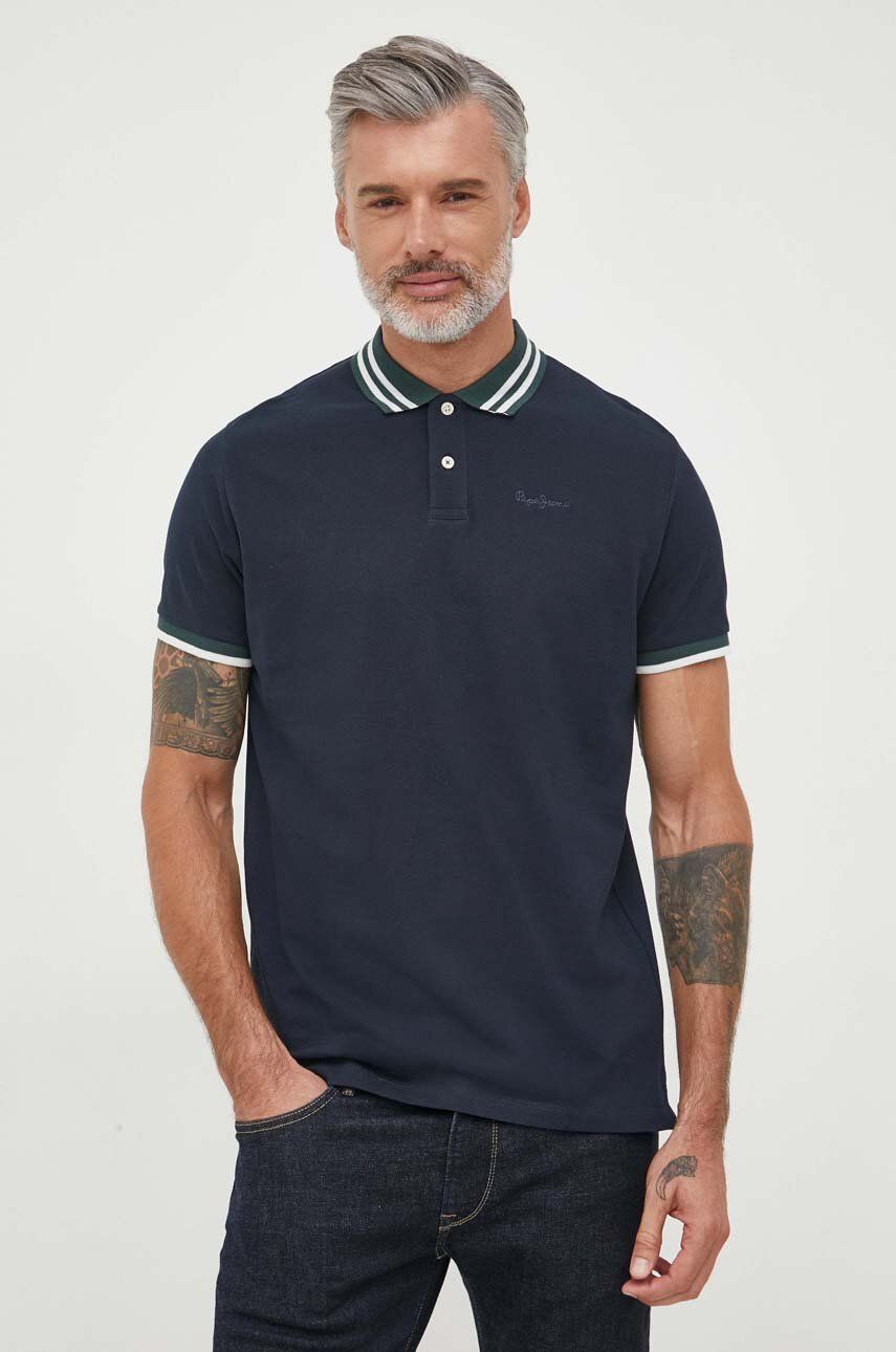 Bavlněné polo tričko Pepe Jeans LARRY tmavomodrá barva - námořnická modř - 100 % Bavlna