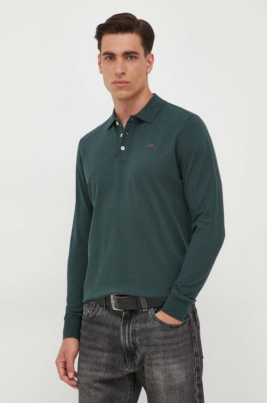 

Бавовняний лонгслів Pepe Jeans Jimmy колір зелений однотонний