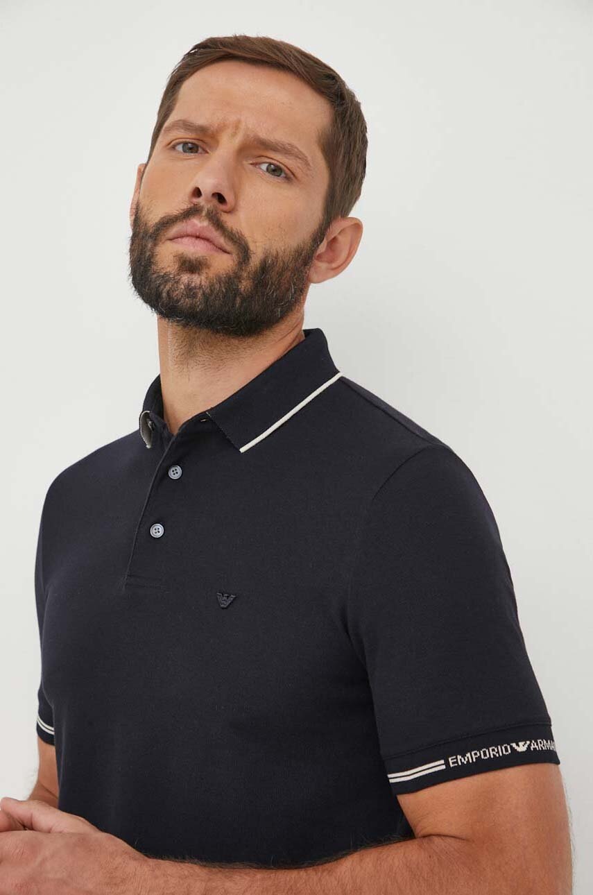 

Памучна тениска с яка Emporio Armani в тъмносиньо с изчистен дизайн, Тъмносин