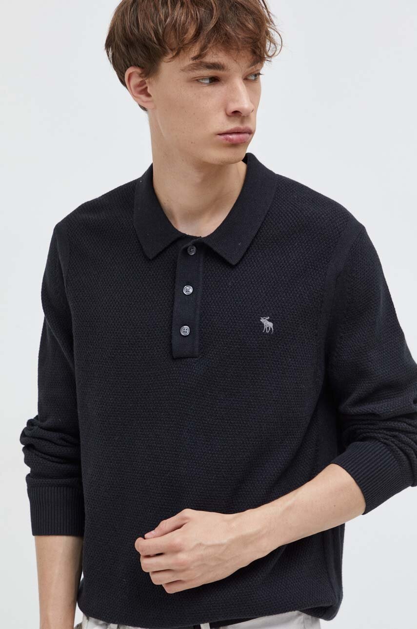 

Пуловер с вълна Abercrombie & Fitch мъжки в черно от лека материя, Черен