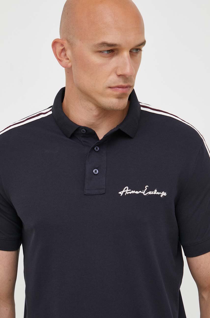 Polo tričko Armani Exchange tmavomodrá barva, s aplikací - námořnická modř -  95 % Bavlna