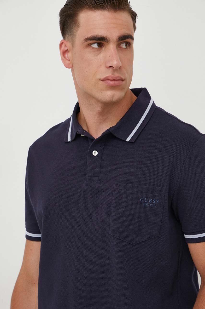Bavlněné polo tričko Guess tmavomodrá barva - námořnická modř - 100 % Bavlna