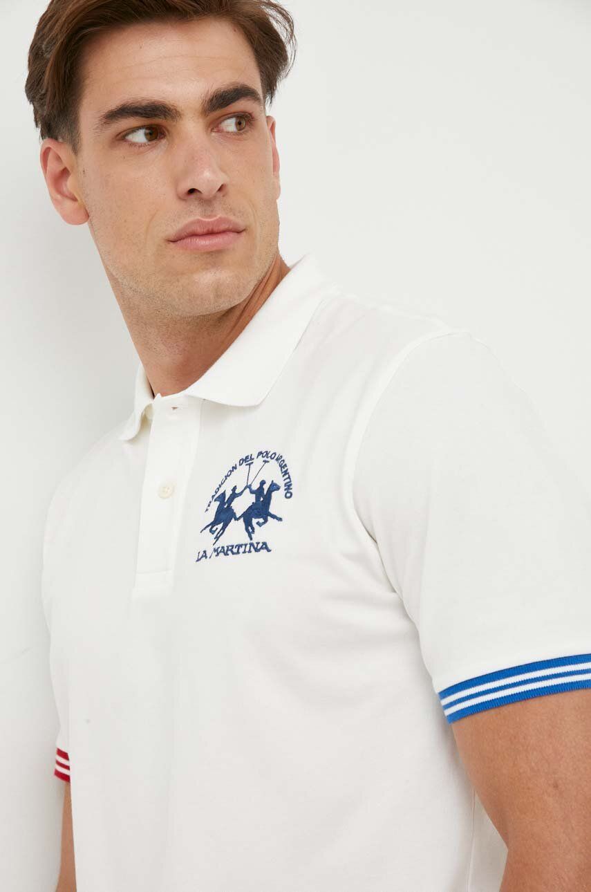 Polo tričko La Martina béžová barva, s aplikací - béžová -  95 % Bavlna