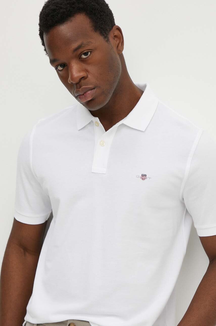 Gant polo de bumbac culoarea alb, neted