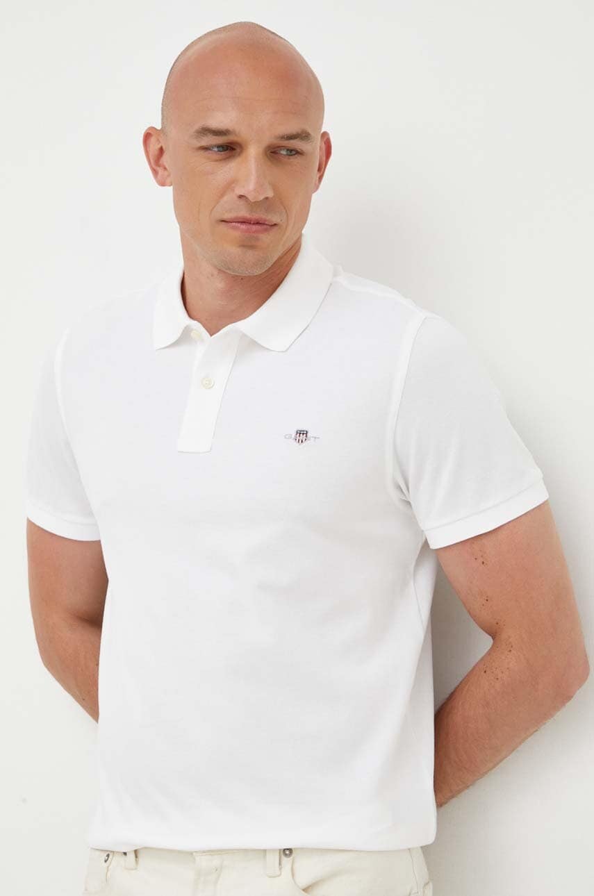 Gant polo de bumbac culoarea alb, neted