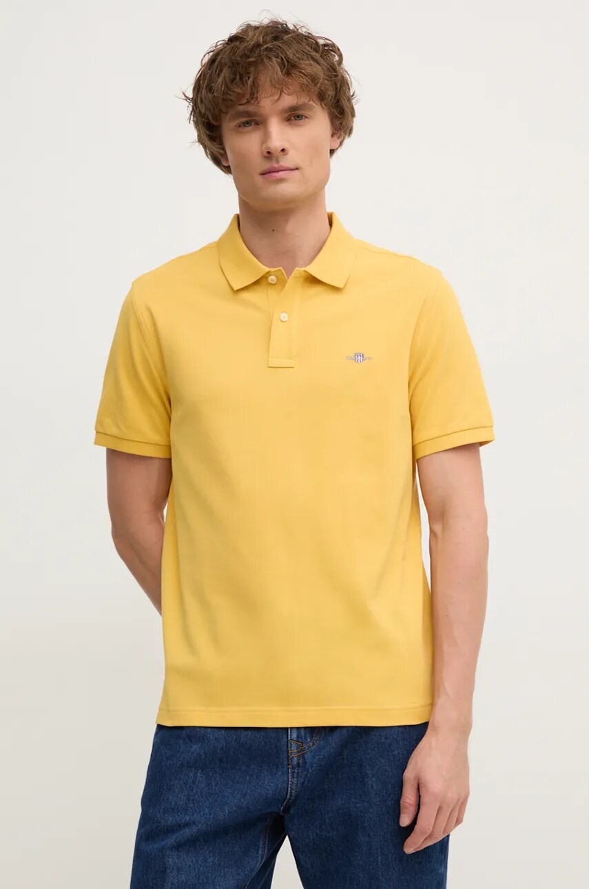 Gant polo de bumbac culoarea galben, neted