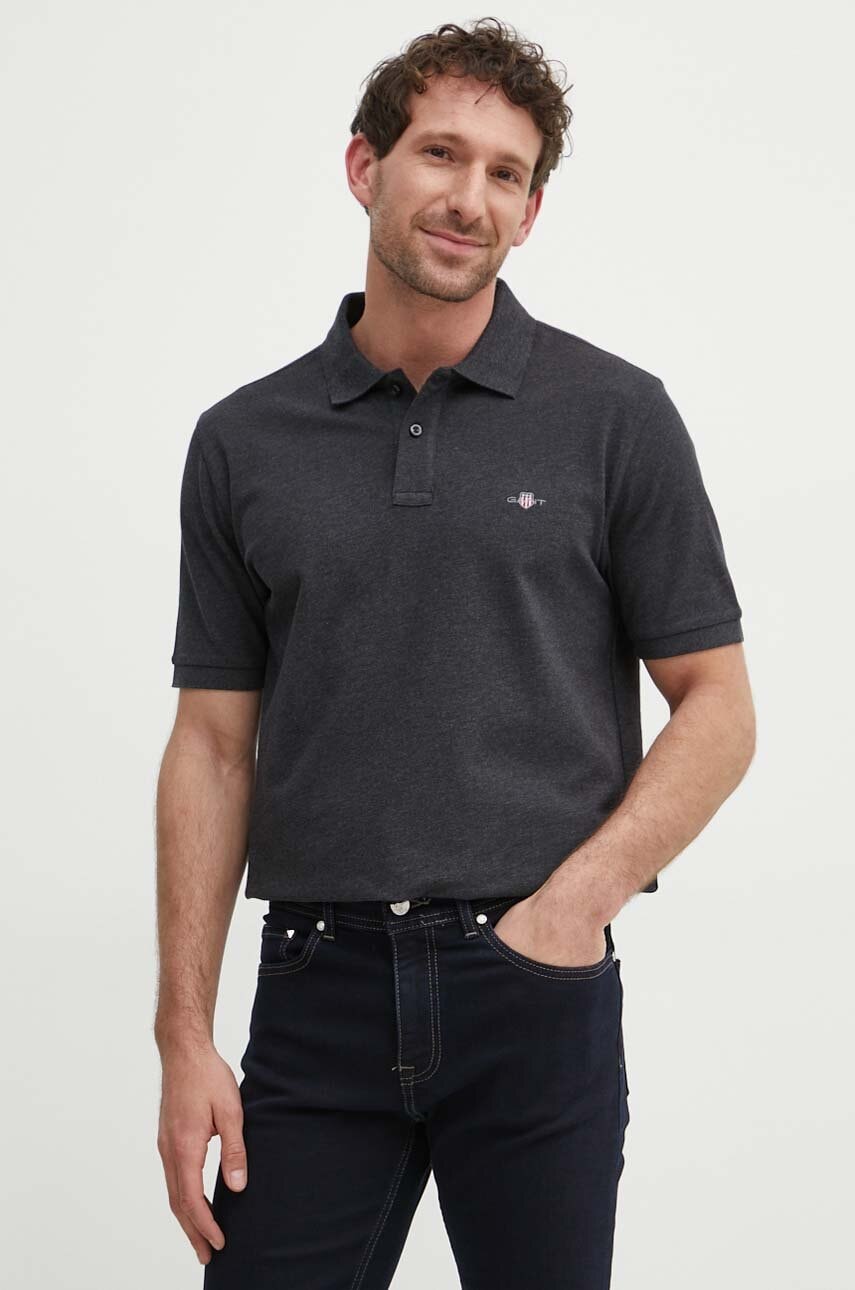 Gant polo de bumbac culoarea gri, neted