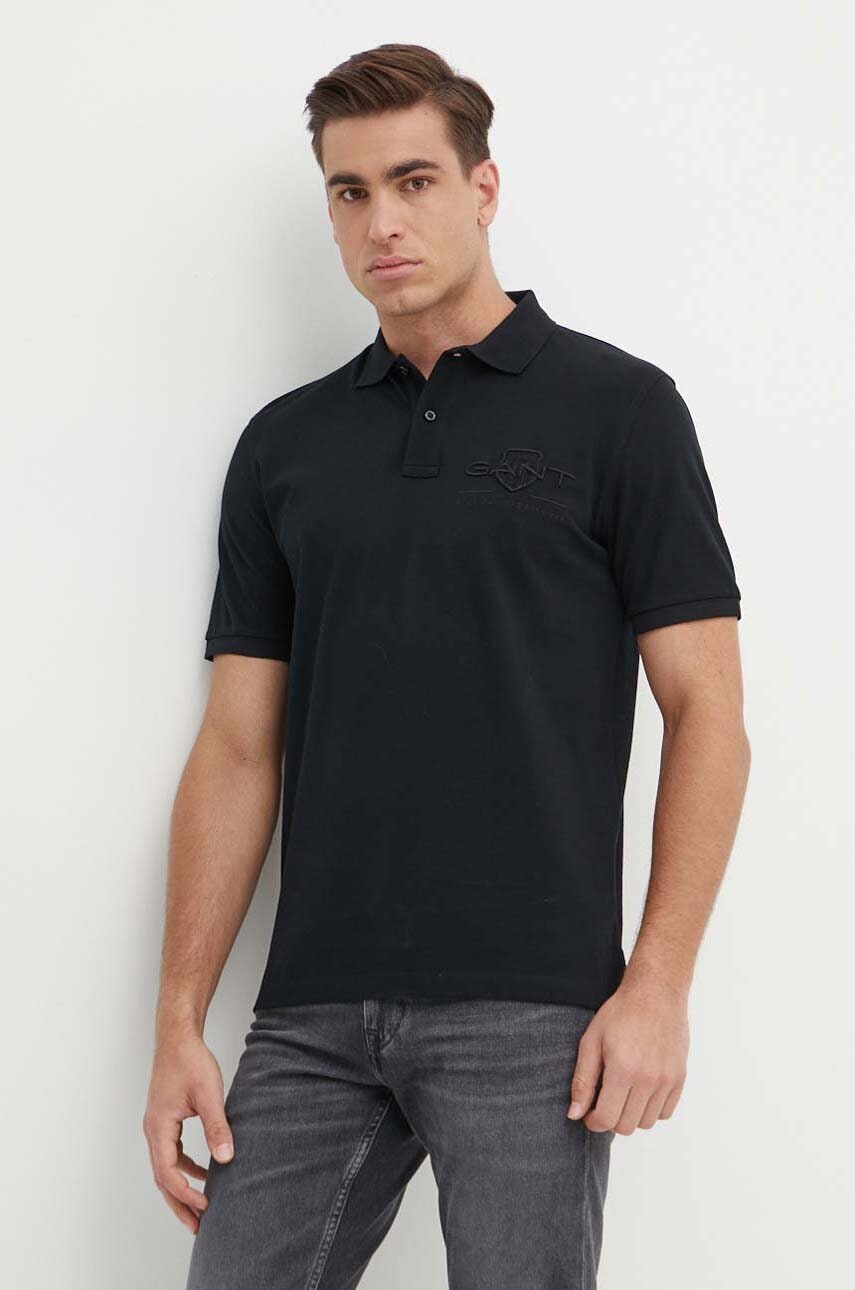 Gant polo de bumbac culoarea negru, cu imprimeu Gant polo de bumbac culoarea negru, cu imprimeu