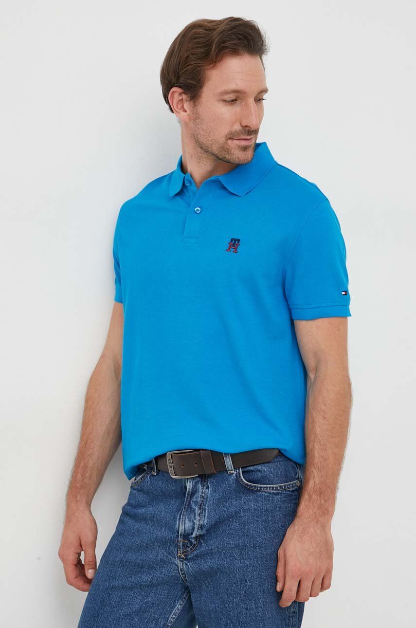 Polo tričko Tommy Hilfiger s aplikací - modrá - 74 % Bavlna