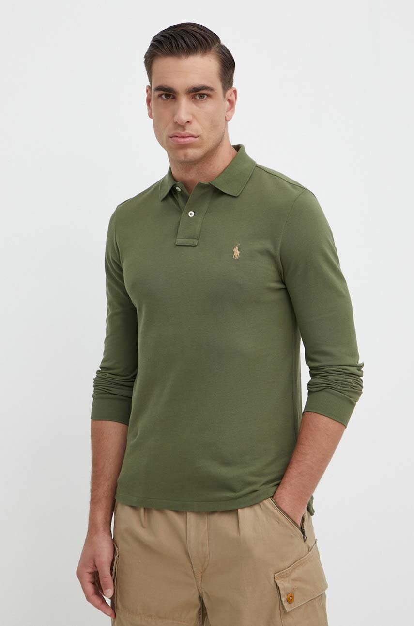 

Памучна блуза с дълги ръкави Polo Ralph Lauren в зелено с меланжов десен 710681126, Зелен