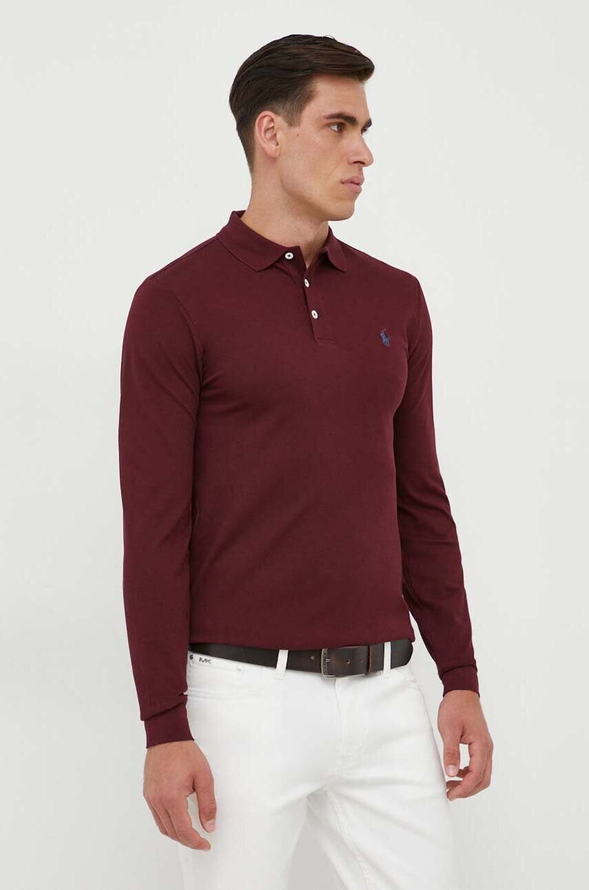 

Лонгслів Polo Ralph Lauren чоловічий колір бордовий однотонний