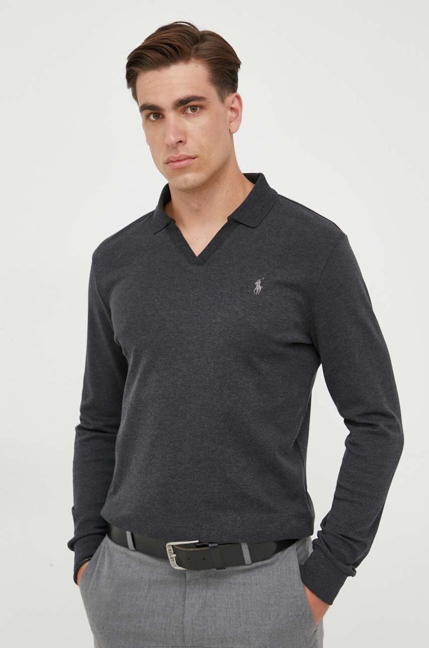 Levně Bavlněné tričko s dlouhým rukávem Polo Ralph Lauren šedá barva, 710922252