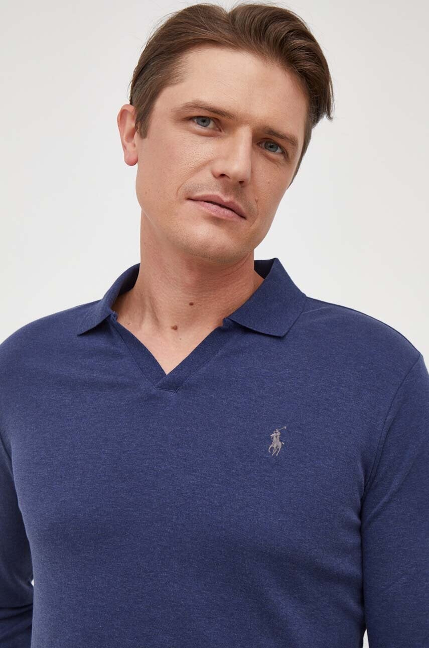 

Хлопковый лонгслив Polo Ralph Lauren цвет синий меланж
