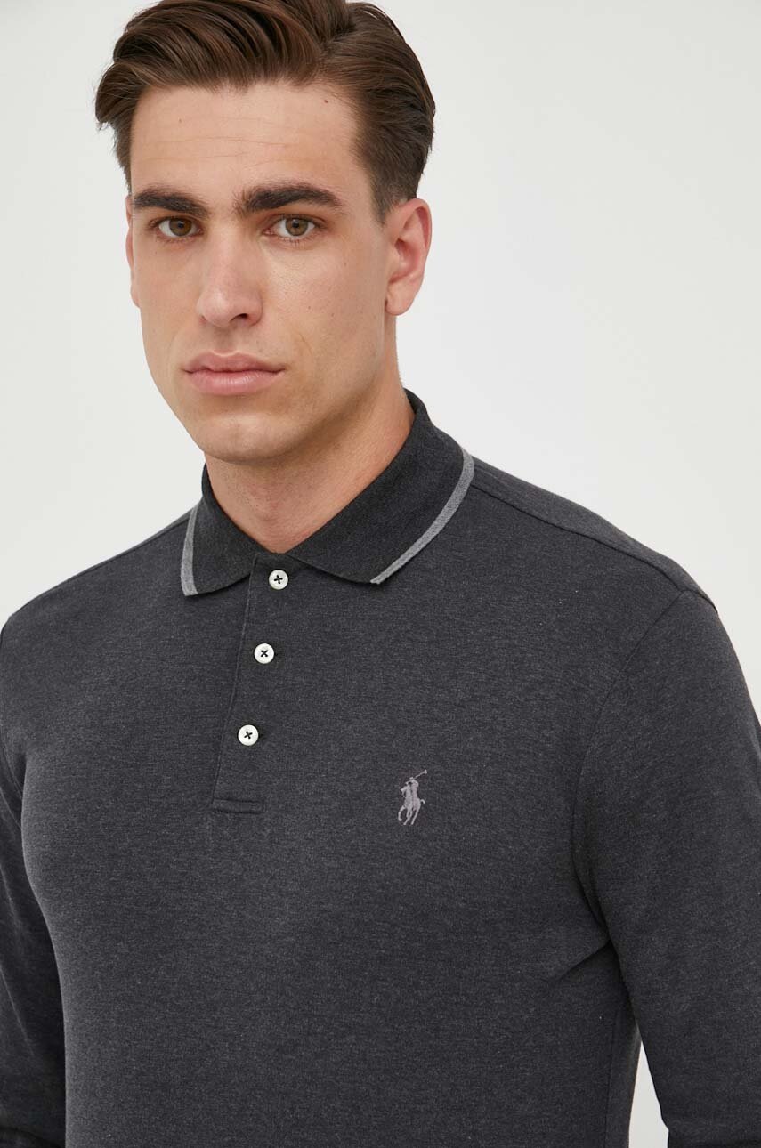

Памучна блуза с дълги ръкави Polo Ralph Lauren в сиво с изчистен дизайн, Сив