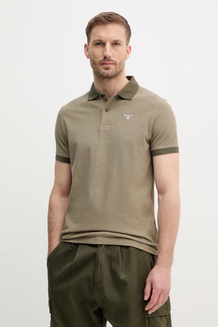 Barbour polo de bumbac culoarea verde, neted Barbour polo de bumbac culoarea verde, neted