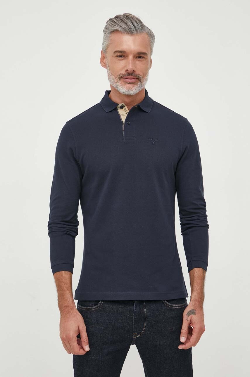 Barbour longsleeve din bumbac culoarea albastru marin, neted