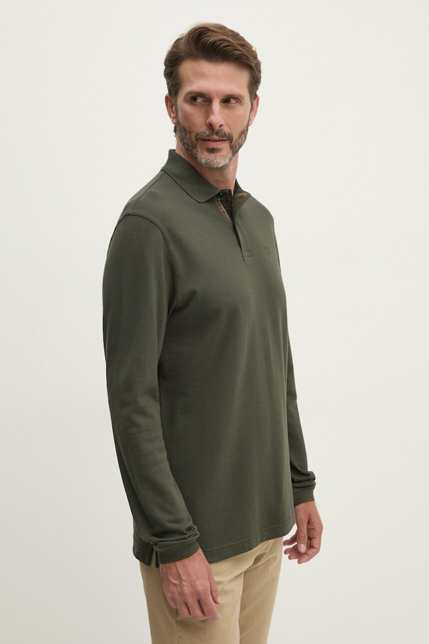 Barbour longsleeve din bumbac culoarea verde, neted