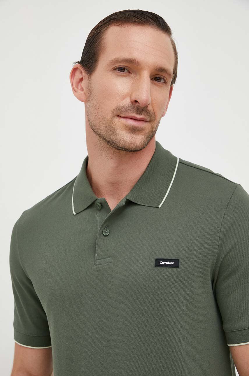 Polo tričko Calvin Klein zelená barva - zelená - 96 % Bavlna