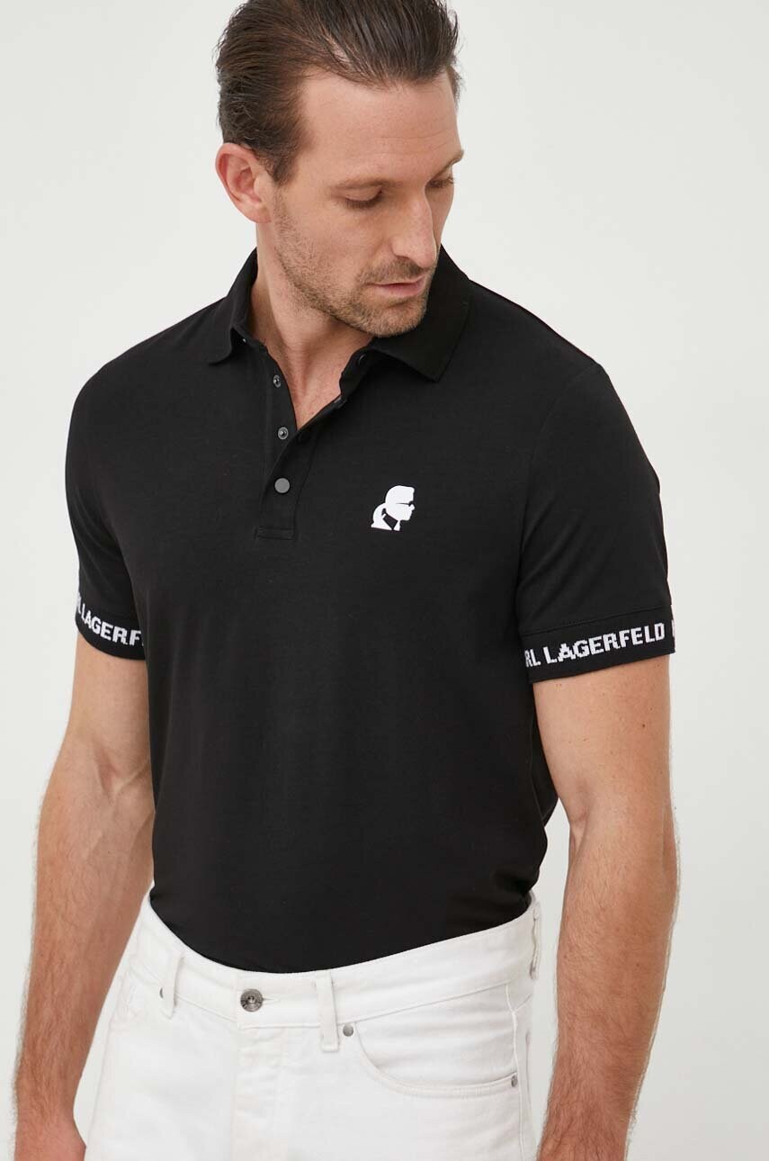 Karl Lagerfeld tricou polo barbati, culoarea negru, cu imprimeu