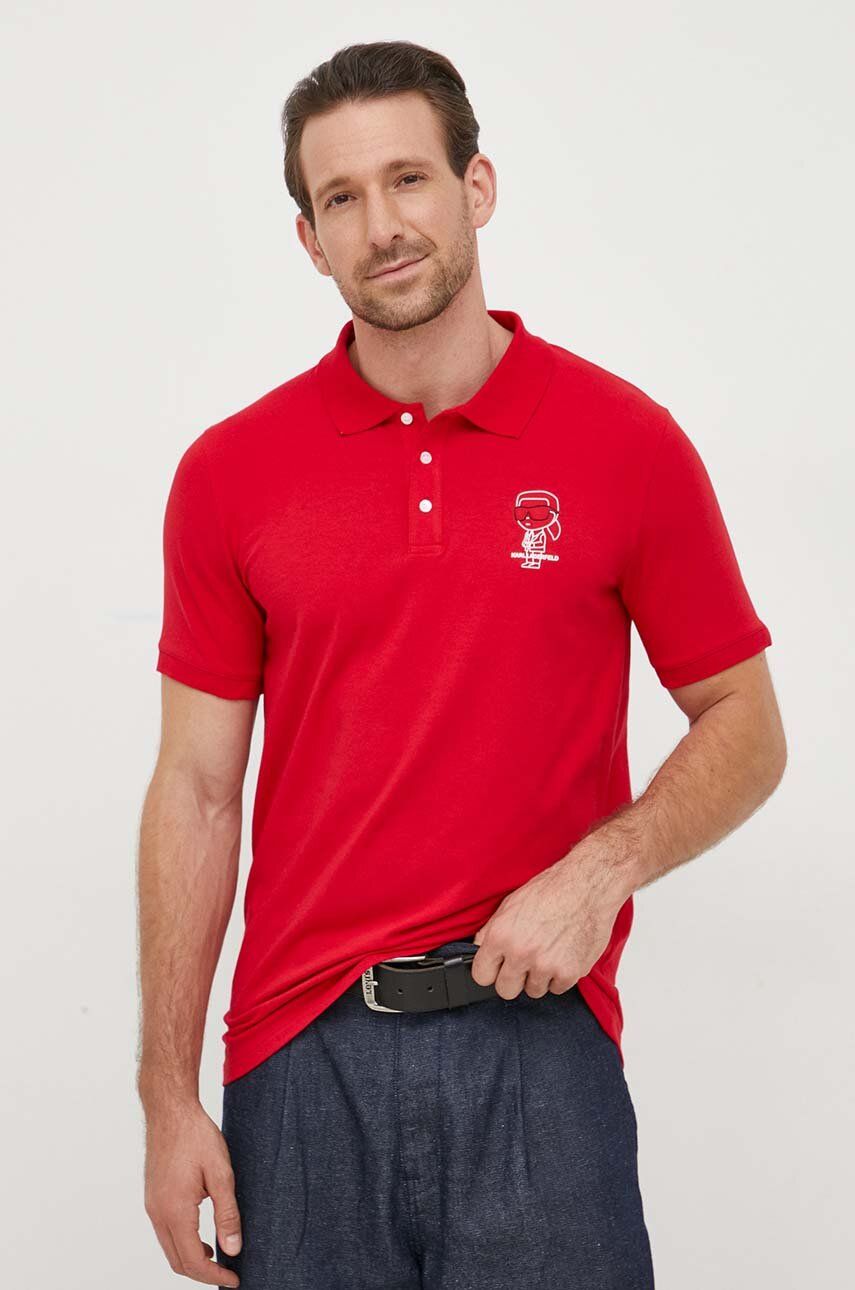 Polo tričko Karl Lagerfeld červená barva, s potiskem - červená - 95 % Bavlna