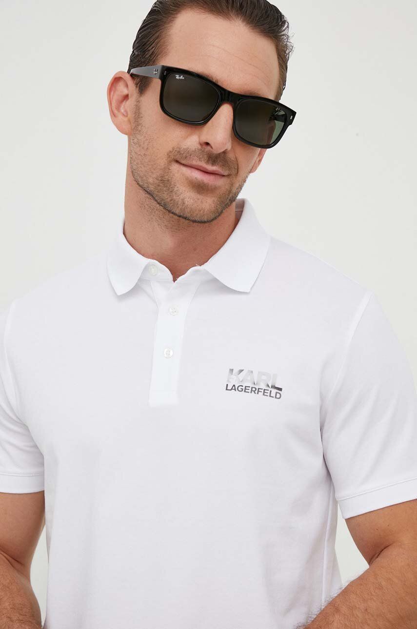 Polo tričko Karl Lagerfeld bílá barva, s potiskem - bílá - 95 % Bavlna