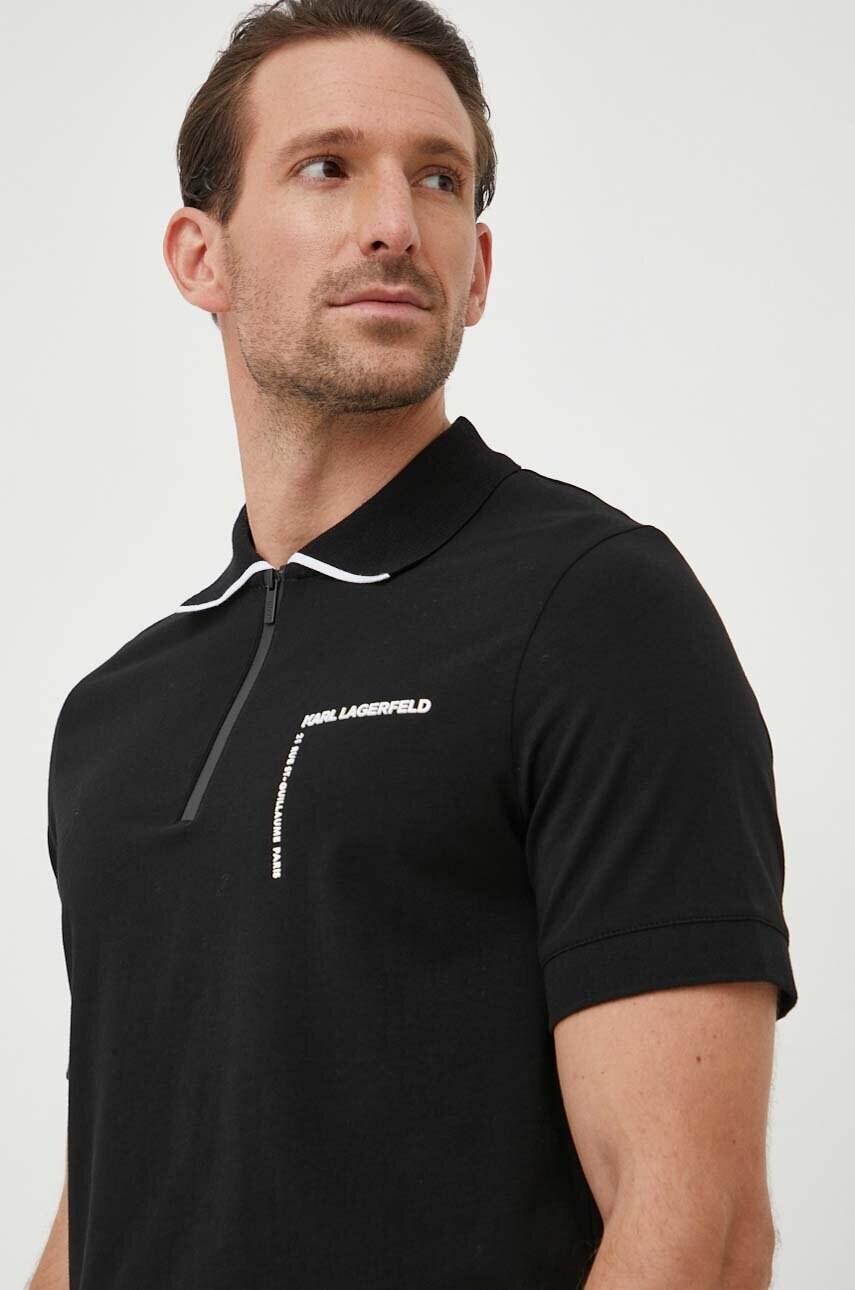 Karl Lagerfeld tricou polo barbati, culoarea negru, cu imprimeu