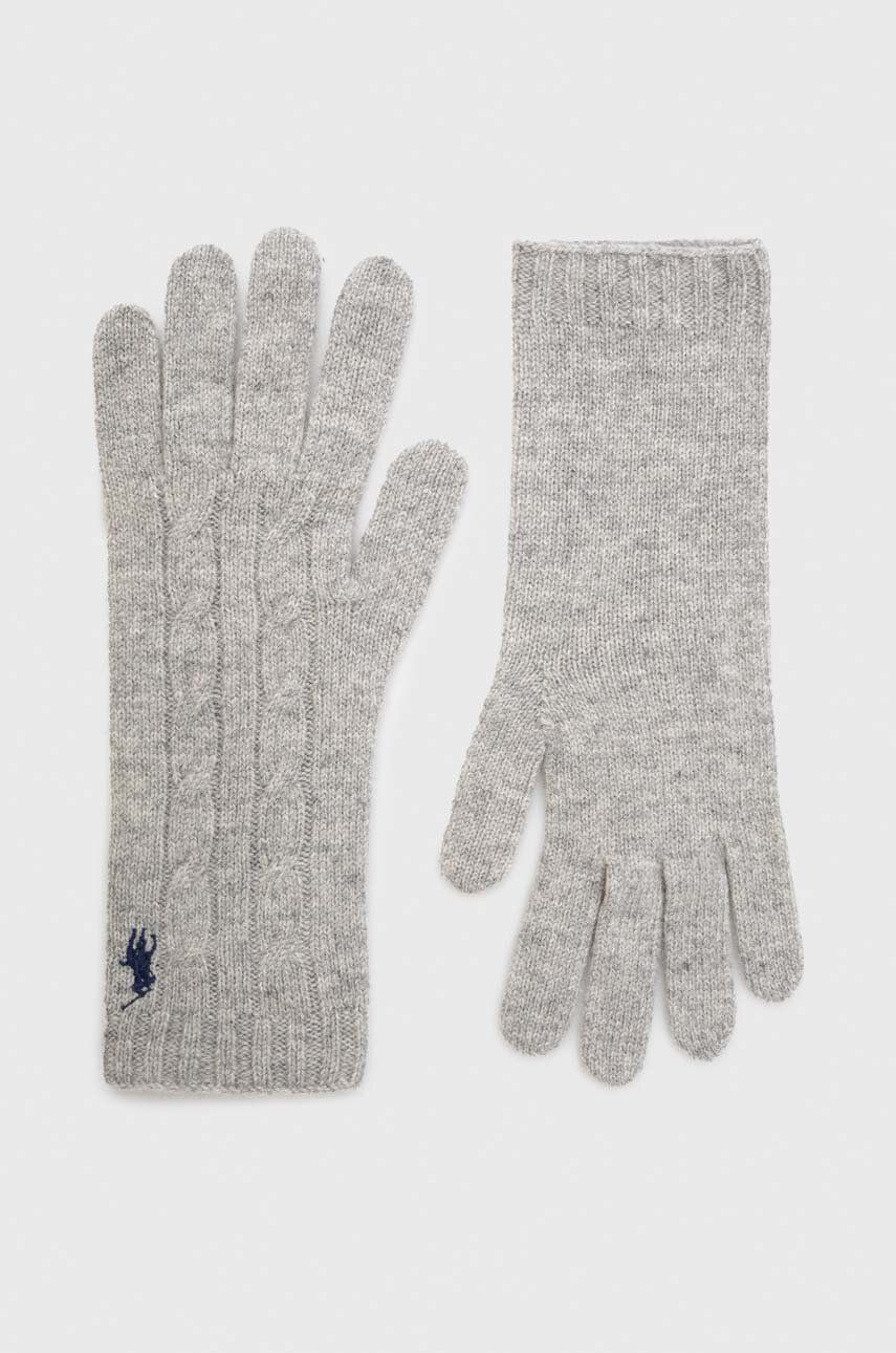 Levně Vlněné rukavice Polo Ralph Lauren šedá barva