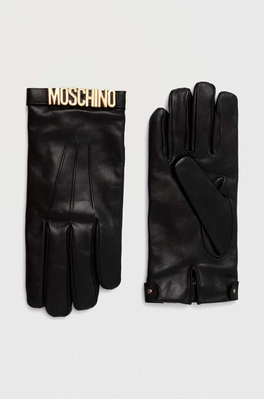 Levně Kožené rukavice Moschino dámské, černá barva