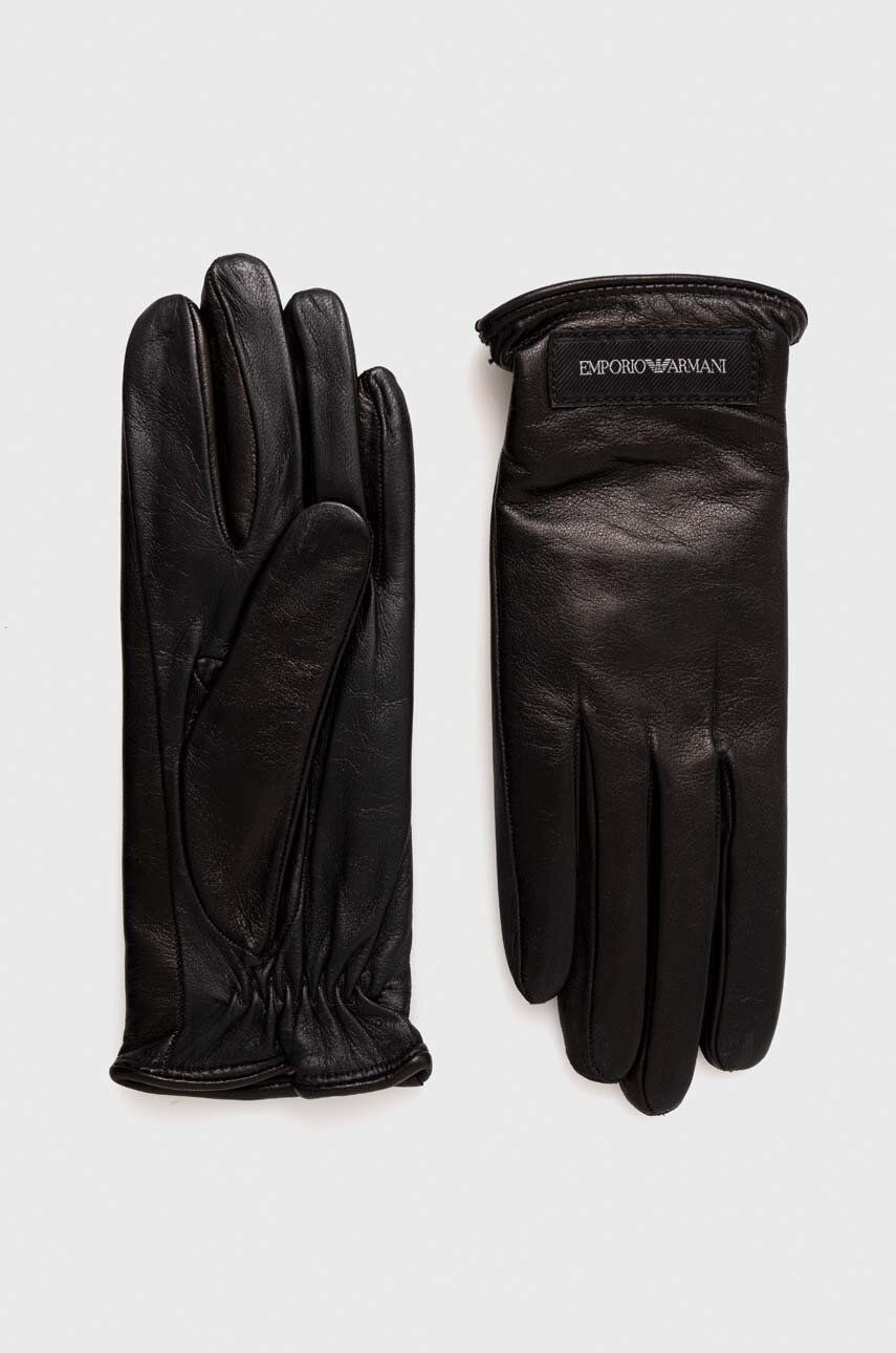 Kožené rukavice Emporio Armani dámské, černá barva - černá -  Hlavní materiál: 100 % Přírodní k