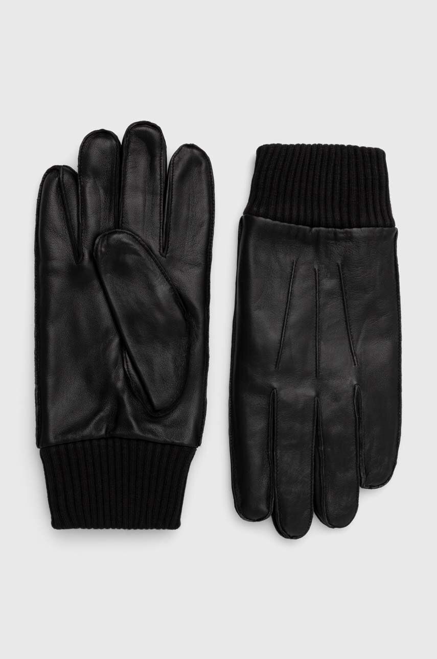 Kožené rukavice Samsoe Samsoe dámské, černá barva