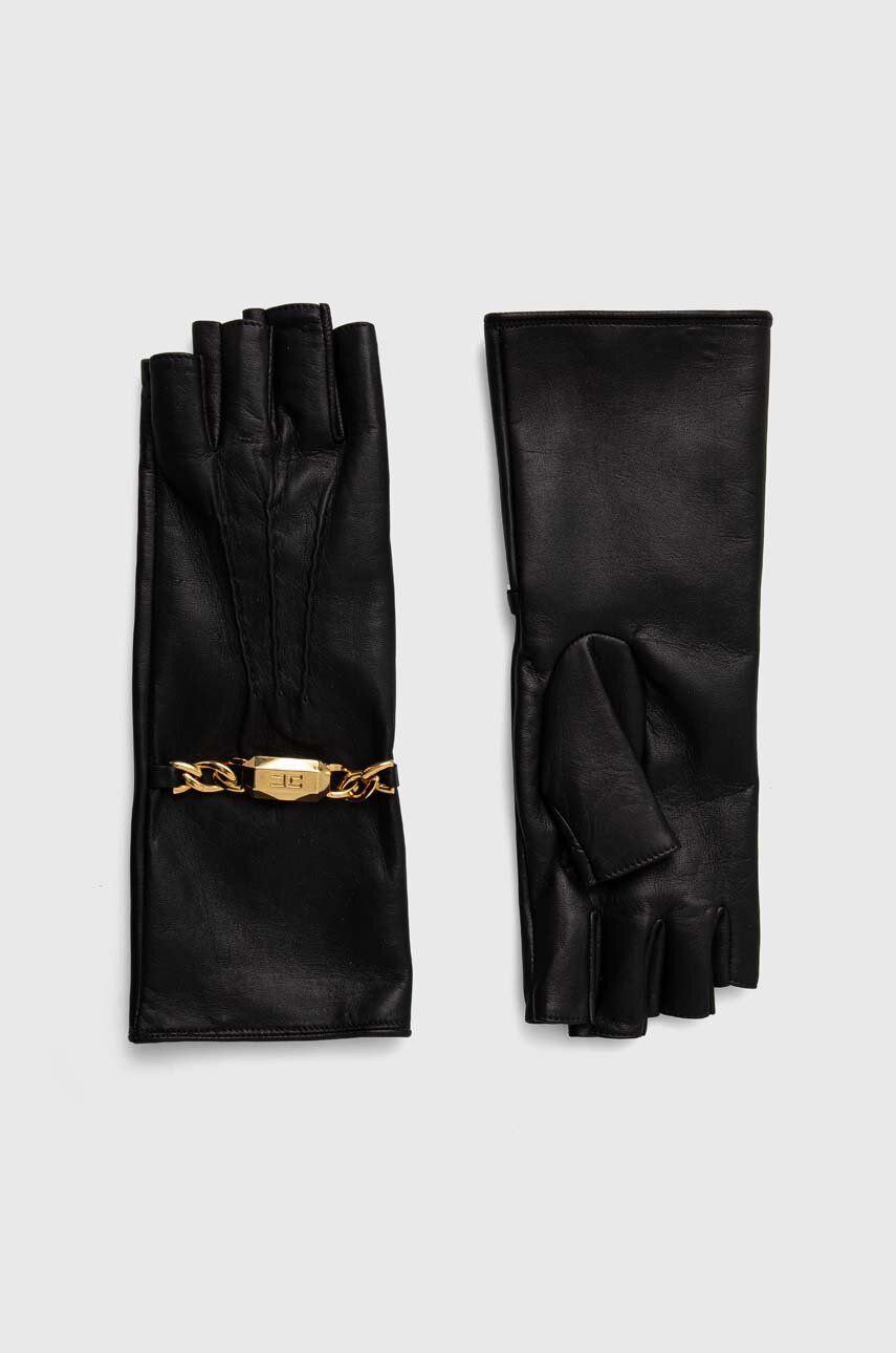 Kožené rukavice Elisabetta Franchi dámské, černá barva - černá - 100 % Přírodní kůže
