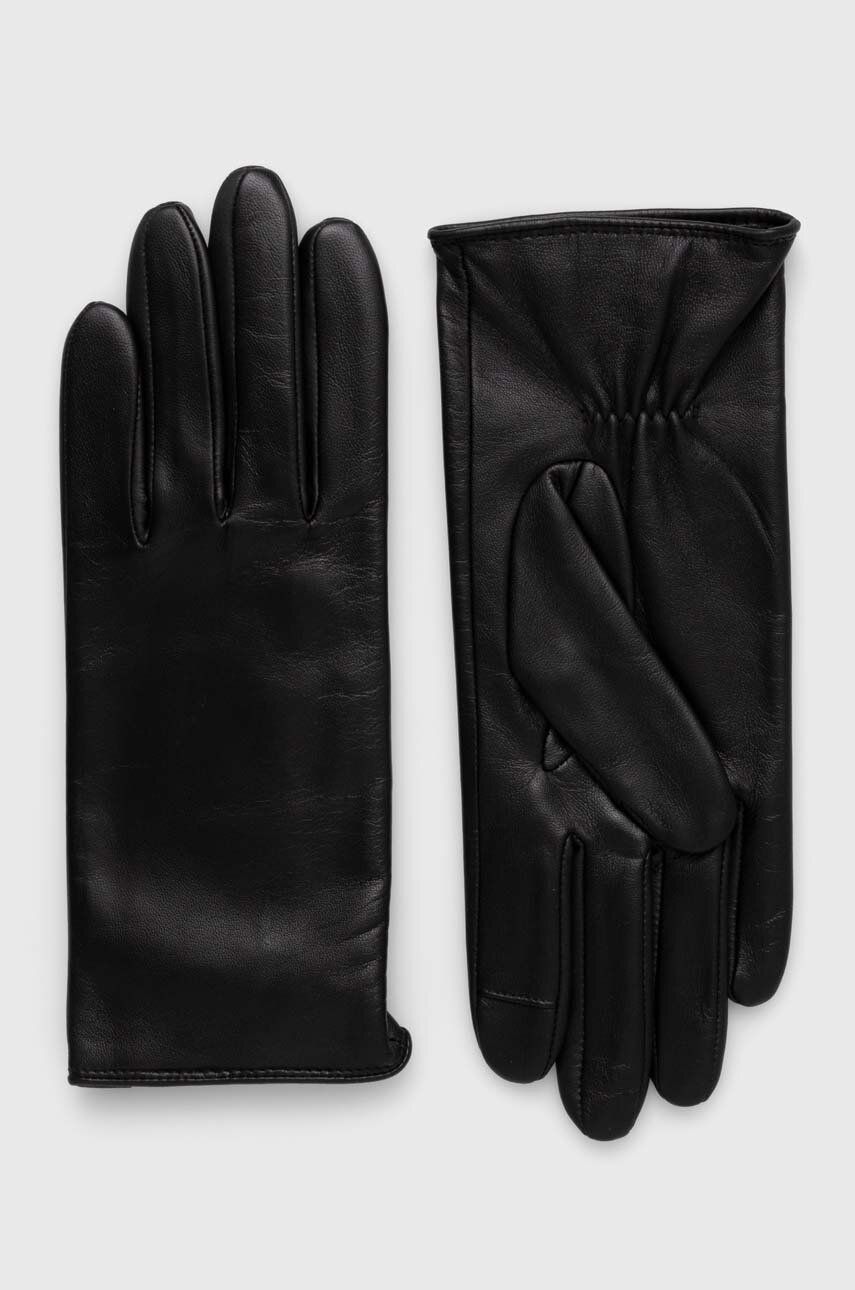 Kožené rukavice BOSS dámské, černá barva