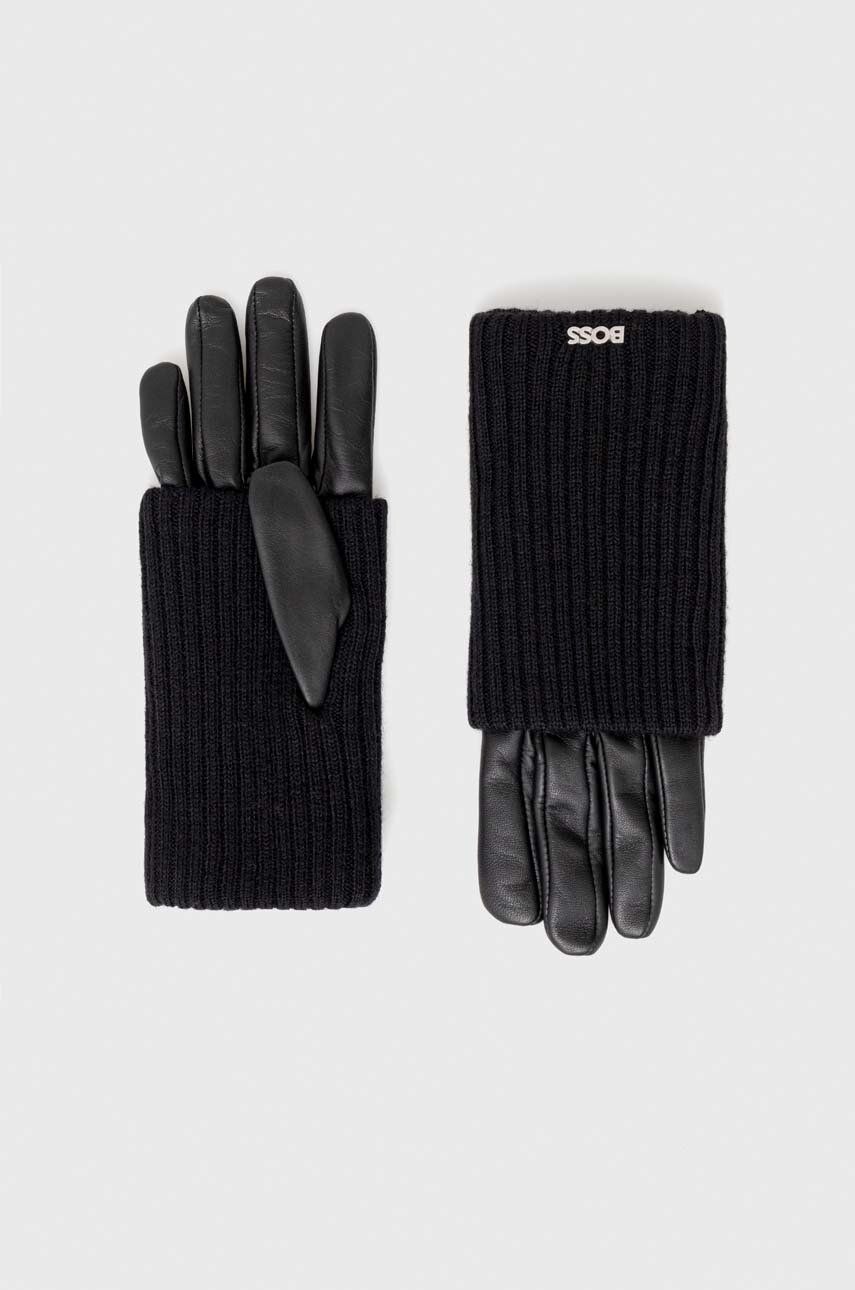 Vlnené rukavice BOSS čierna farba
