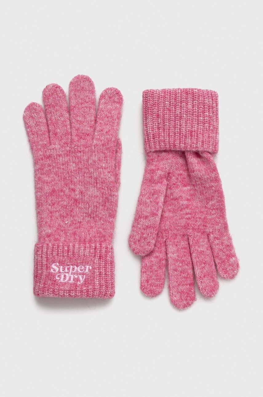 

Перчатки с примесью шерсти Superdry цвет розовый
