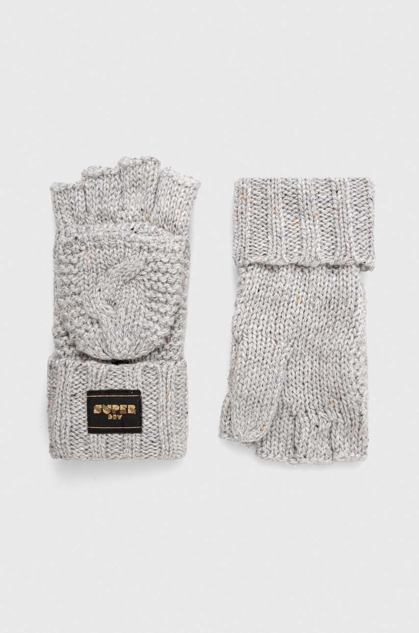 Vlněné rukavice Superdry šedá barva - šedá - 85 % Polyester