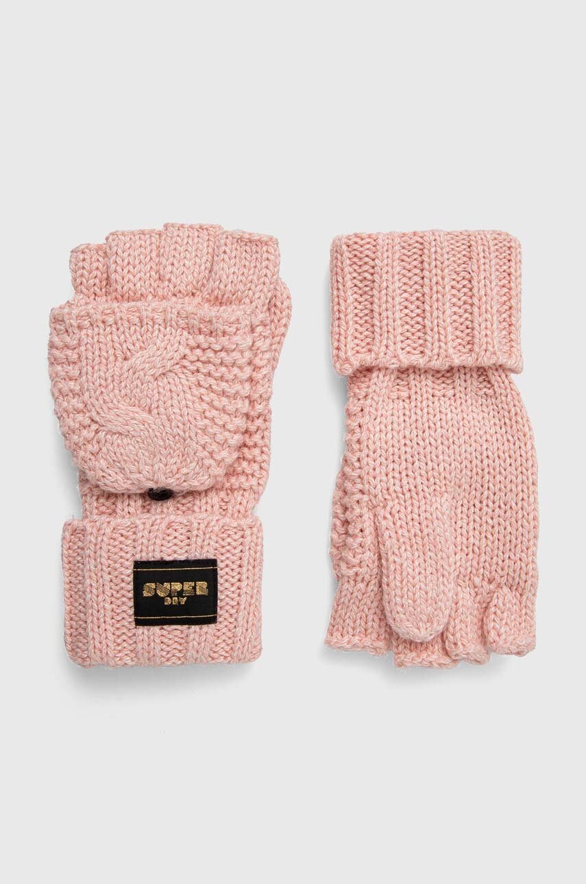 

Перчатки с примесью шерсти Superdry цвет розовый