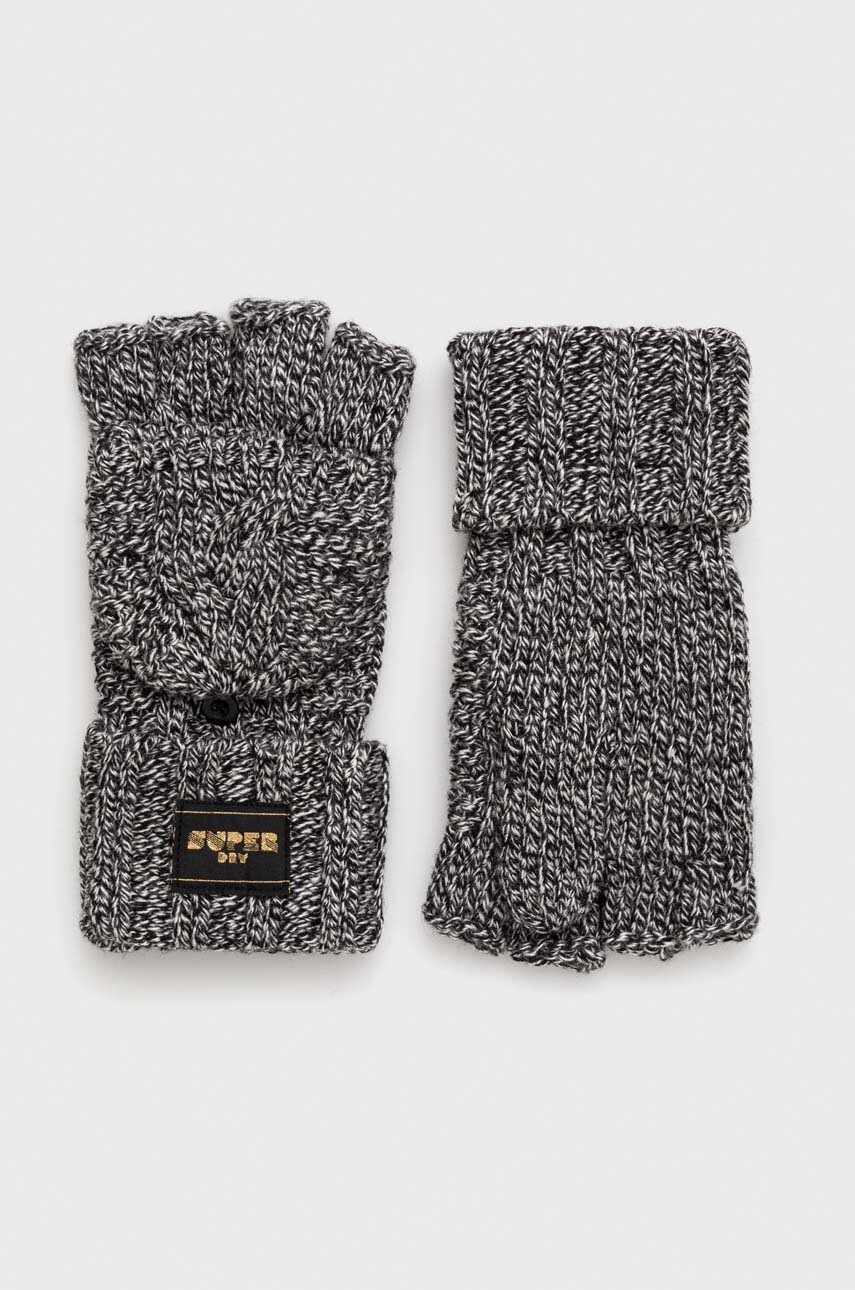 

Ръкавици с вълна Superdry в черно, Черен