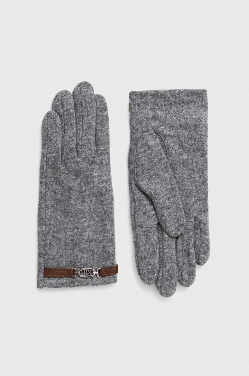 Vlněné rukavice Lauren Ralph Lauren šedá barva - šedá - 70 % Vlna