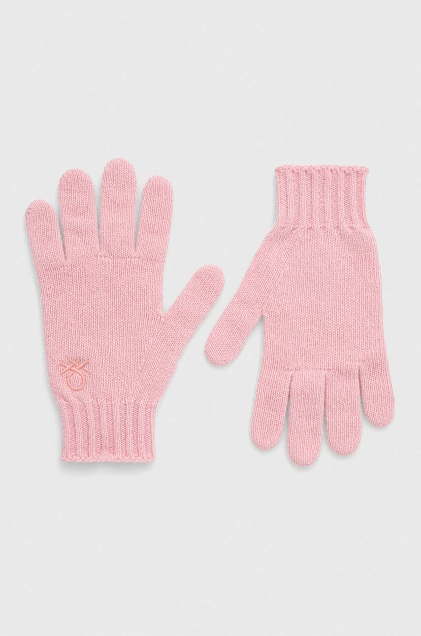 Levně Dětské vlněné rukavice United Colors of Benetton růžová barva