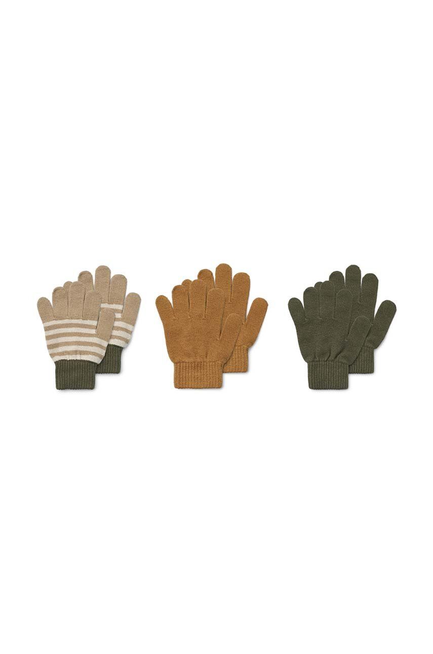 Dětské rukavice Liewood 3-pack hnědá barva - hnědá - 95 % Organická bavlna