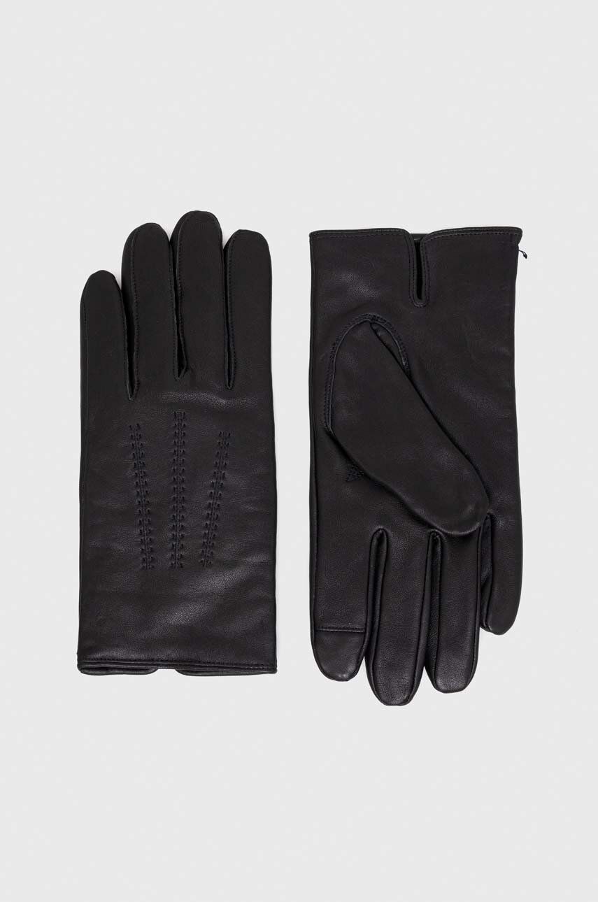 E-shop Kožené rukavice BOSS pánské, černá barva