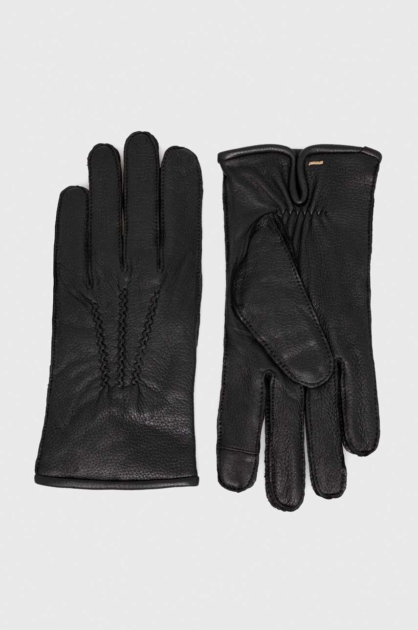 Kožené rukavice BOSS pánské, černá barva - černá - Hlavní materiál: 100 % Jehněčí kůže Podšívka