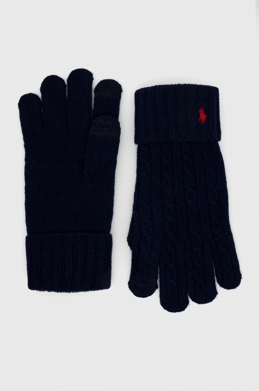 Vlnené rukavice Polo Ralph Lauren tmavomodrá farba