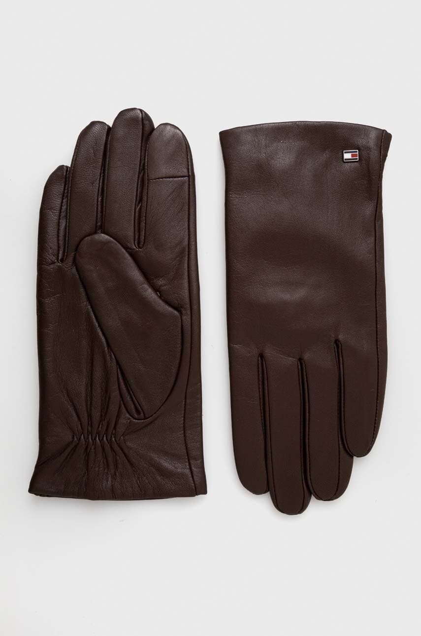 Kožené rukavice Tommy Hilfiger pánské, hnědá barva - hnědá -  Hlavní materiál: 100 % Kozí kůže